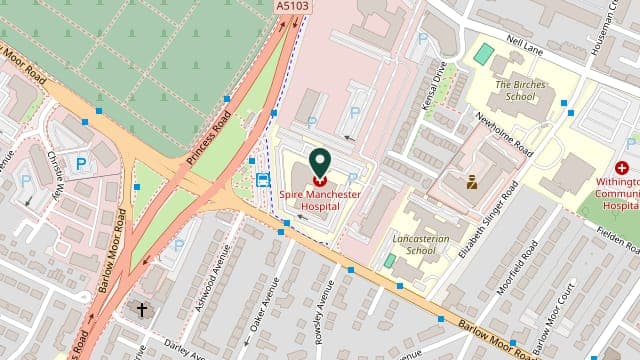 Map showing the location of Spire Manchester Hospital